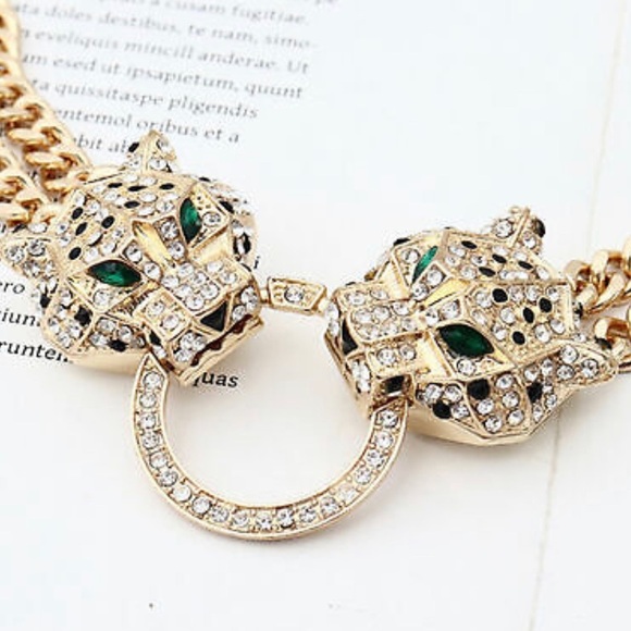 Leopard Necklace Stunning Crystal Door-knocker Dual Strand NY Style Adjustable - Picture 15 of 16